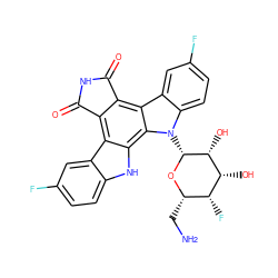 NC[C@@H]1O[C@H](n2c3ccc(F)cc3c3c4c(c5c6cc(F)ccc6[nH]c5c32)C(=O)NC4=O)[C@H](O)[C@H](O)[C@@H]1F ZINC000038363287