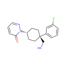 NC[C@]1(c2cccc(Cl)c2)CC[C@@H](n2ncccc2=O)CC1 ZINC000167669725