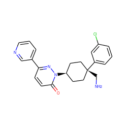 NC[C@]1(c2cccc(Cl)c2)CC[C@H](n2nc(-c3cccnc3)ccc2=O)CC1 ZINC000261103762