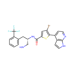 NC[C@H](Cc1ccccc1C(F)(F)F)NC(=O)c1cc(Br)c(-c2ccnc3[nH]ccc23)s1 ZINC000042888099