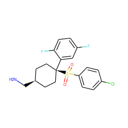 NC[C@H]1CC[C@@](c2cc(F)ccc2F)(S(=O)(=O)c2ccc(Cl)cc2)CC1 ZINC000253639151