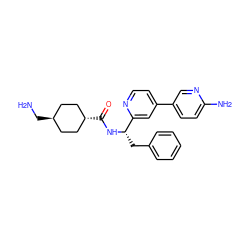 NC[C@H]1CC[C@H](C(=O)N[C@@H](Cc2ccccc2)c2cc(-c3ccc(N)nc3)ccn2)CC1 ZINC000653729337