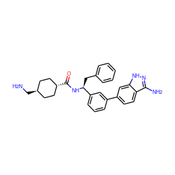 NC[C@H]1CC[C@H](C(=O)N[C@@H](Cc2ccccc2)c2cccc(-c3ccc4c(N)n[nH]c4c3)c2)CC1 ZINC000299864768