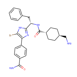 NC[C@H]1CC[C@H](C(=O)N[C@@H](Cc2ccccc2)c2nc(-c3ccc(C(N)=O)cc3)c(Br)[nH]2)CC1 ZINC000299840339