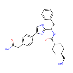 NC[C@H]1CC[C@H](C(=O)N[C@@H](Cc2ccccc2)c2nc(-c3ccc(CC(N)=O)cc3)c[nH]2)CC1 ZINC000299830302