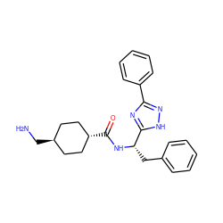 NC[C@H]1CC[C@H](C(=O)N[C@@H](Cc2ccccc2)c2nc(-c3ccccc3)n[nH]2)CC1 ZINC000299840768