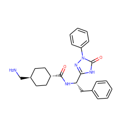 NC[C@H]1CC[C@H](C(=O)N[C@@H](Cc2ccccc2)c2nn(-c3ccccc3)c(=O)[nH]2)CC1 ZINC000299830299