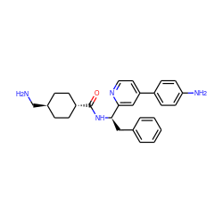 NC[C@H]1CC[C@H](C(=O)N[C@H](Cc2ccccc2)c2cc(-c3ccc(N)cc3)ccn2)CC1 ZINC000653727923