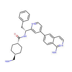 NC[C@H]1CC[C@H](C(=O)N[C@H](Cc2ccccc2)c2cc(-c3ccc4c(N)nccc4c3)ccn2)CC1 ZINC000653723590