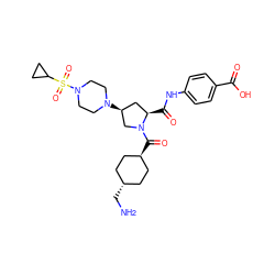 NC[C@H]1CC[C@H](C(=O)N2C[C@@H](N3CCN(S(=O)(=O)C4CC4)CC3)C[C@H]2C(=O)Nc2ccc(C(=O)O)cc2)CC1 ZINC001772616283