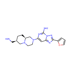 NC[C@H]1CC[C@H]2CN(c3cc4nc(-c5ccco5)nn4c(N)n3)CCN2C1 ZINC000013585763