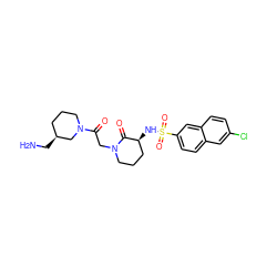 NC[C@H]1CCCN(C(=O)CN2CCC[C@H](NS(=O)(=O)c3ccc4cc(Cl)ccc4c3)C2=O)C1 ZINC000073142222