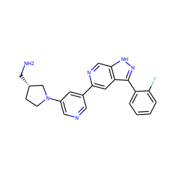 NC[C@H]1CCN(c2cncc(-c3cc4c(-c5ccccc5F)n[nH]c4cn3)c2)C1 ZINC000205270480