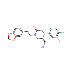 NC[C@H]1CN(CCc2ccc3c(c2)OCO3)C(=O)C[C@@H]1c1cc(F)c(F)cc1F ZINC000169312428