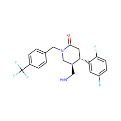 NC[C@H]1CN(Cc2ccc(C(F)(F)F)cc2)C(=O)C[C@@H]1c1cc(F)ccc1F ZINC000169312411