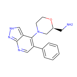 NC[C@H]1CN(c2c(-c3ccccc3)cnc3n[nH]cc23)CCO1 ZINC000039001862