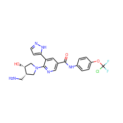 NC[C@H]1CN(c2ncc(C(=O)Nc3ccc(OC(F)(F)Cl)cc3)cc2-c2ccn[nH]2)C[C@H]1O ZINC000224407251