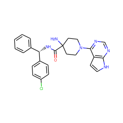 NC1(C(=O)N[C@@H](c2ccccc2)c2ccc(Cl)cc2)CCN(c2ncnc3[nH]ccc23)CC1 ZINC000095581562