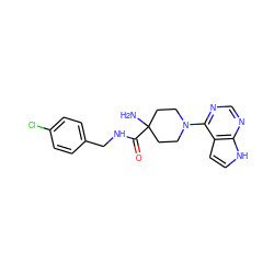 NC1(C(=O)NCc2ccc(Cl)cc2)CCN(c2ncnc3[nH]ccc23)CC1 ZINC000038224982