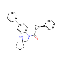 NC1(CN(C(=O)[C@@H]2C[C@H]2c2ccccc2)c2ccc(-c3ccccc3)cc2)CCCC1 ZINC000299870064