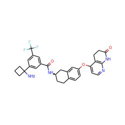 NC1(c2cc(C(=O)N[C@@H]3CCc4ccc(Oc5ccnc6c5CCC(=O)N6)cc4C3)cc(C(F)(F)F)c2)CCC1 ZINC000139691352