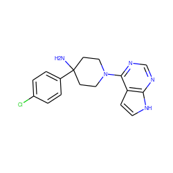 NC1(c2ccc(Cl)cc2)CCN(c2ncnc3[nH]ccc23)CC1 ZINC000029052141