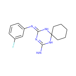 NC1=N/C(=N\c2cccc(F)c2)NC2(CCCCC2)N1 ZINC000000203736