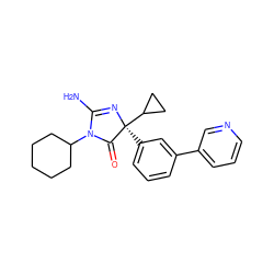 NC1=N[C@@](c2cccc(-c3cccnc3)c2)(C2CC2)C(=O)N1C1CCCCC1 ZINC000218764690