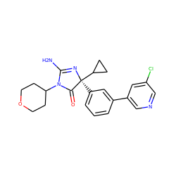 NC1=N[C@@](c2cccc(-c3cncc(Cl)c3)c2)(C2CC2)C(=O)N1C1CCOCC1 ZINC000218728116