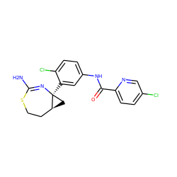 NC1=N[C@@]2(c3cc(NC(=O)c4ccc(Cl)cn4)ccc3Cl)C[C@H]2CCS1 ZINC000095588818