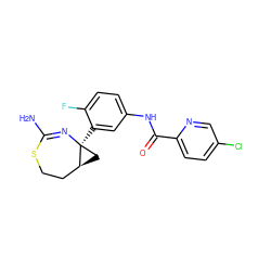 NC1=N[C@@]2(c3cc(NC(=O)c4ccc(Cl)cn4)ccc3F)C[C@H]2CCS1 ZINC000095590063