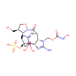 NC1=N[C@@]23[C@H]([C@H]4N=C(N)N2C[C@](OS(=O)(=O)O)(C[C@H]2[C@@H](CO)CON2C4=O)C3(O)O)N1COC(=O)NO ZINC000197385649