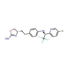 NC1=N[C@@H](CCc2ccc(N[C@@H](c3ccc(Br)cn3)C(F)(F)F)cc2)CO1 ZINC000169701196