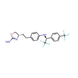 NC1=N[C@@H](CCc2ccc(N[C@@H](c3ccc(C(F)(F)F)cc3)C(F)(F)F)cc2)CO1 ZINC000169701202