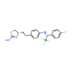 NC1=N[C@@H](CCc2ccc(N[C@H](c3ccc(Cl)cc3)C(F)(F)F)cc2)CO1 ZINC000169701199