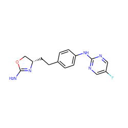 NC1=N[C@@H](CCc2ccc(Nc3ncc(F)cn3)cc2)CO1 ZINC000139712540