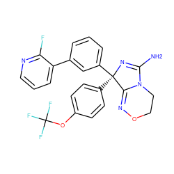 NC1=N[C@](c2ccc(OC(F)(F)F)cc2)(c2cccc(-c3cccnc3F)c2)C2=NOCCN12 ZINC000045253856