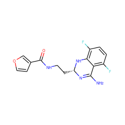 NC1=N[C@H](CCNC(=O)c2ccoc2)Nc2c(F)ccc(F)c21 ZINC000039187979