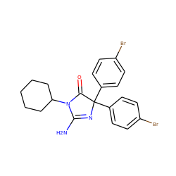 NC1=NC(c2ccc(Br)cc2)(c2ccc(Br)cc2)C(=O)N1C1CCCCC1 ZINC000218942539