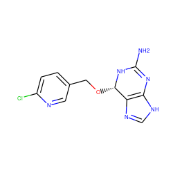 NC1=Nc2[nH]cnc2[C@H](OCc2ccc(Cl)nc2)N1 ZINC000027563763