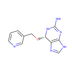 NC1=Nc2[nH]cnc2[C@H](OCc2cccnc2)N1 ZINC000027561888