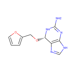 NC1=Nc2[nH]cnc2[C@H](OCc2ccco2)N1 ZINC000027561643