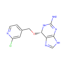 NC1=Nc2[nH]cnc2[C@H](OCc2ccnc(Cl)c2)N1 ZINC000027564146