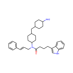 NC1CCC(CC2CCC(N(C/C=C/c3ccccc3)C(=O)CCCc3c[nH]c4ccccc34)CC2)CC1 ZINC000028826101