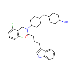 NC1CCC(CC2CCC(N(Cc3c(Cl)cccc3Cl)C(=O)CCCc3c[nH]c4ccccc34)CC2)CC1 ZINC000028826073