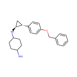 NC1CCC(N[C@H]2C[C@@H]2c2ccc(OCc3ccccc3)cc2)CC1 ZINC000149686714