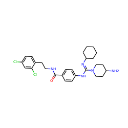 NC1CCN(/C(=N\C2CCCCC2)Nc2ccc(C(=O)NCCc3ccc(Cl)cc3Cl)cc2)CC1 ZINC000013581497