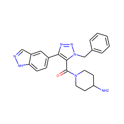 NC1CCN(C(=O)c2c(-c3ccc4[nH]ncc4c3)nnn2Cc2ccccc2)CC1 ZINC000146748739