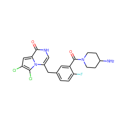 NC1CCN(C(=O)c2cc(Cc3c[nH]c(=O)c4cc(Cl)c(Cl)n34)ccc2F)CC1 ZINC000045385899