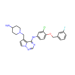 NC1CCN(Cc2ccn3ncnc(Nc4ccc(OCc5cccc(F)c5)c(Cl)c4)c23)CC1 ZINC000028903132